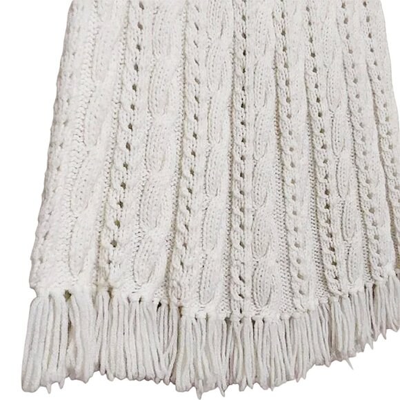 Vintage Handmade Crochet Cable Knit Button Fringe Poncho Cardigan - Great Cond - Picture 10 of 10